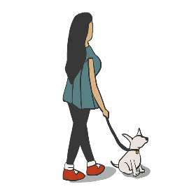 Woman walking dog illustration