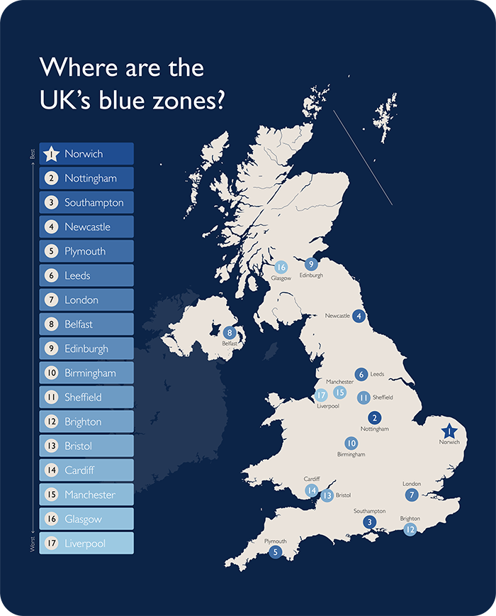 Map of UK Blue Zones